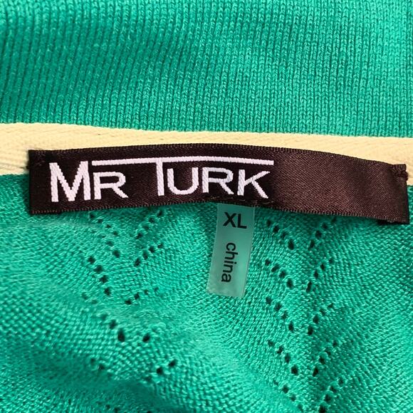 MR TURK Size XL Cole Green Pointelle Knit Cotton Blend Half Placket Polo - Picture 5 of 6